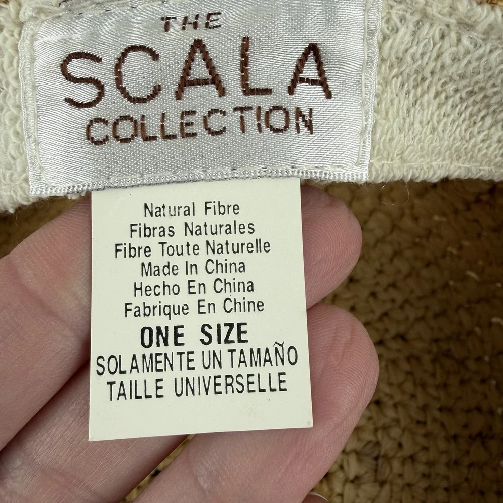 Scala Crocheted Twisted Raffia Straw Boater Hat with Drawstring One Size Natural